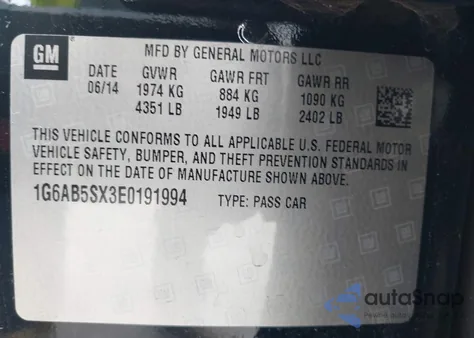 2014 Cadillac Ats Luxury from USA, damaged, VIN 1G6AB5SX3E0191994